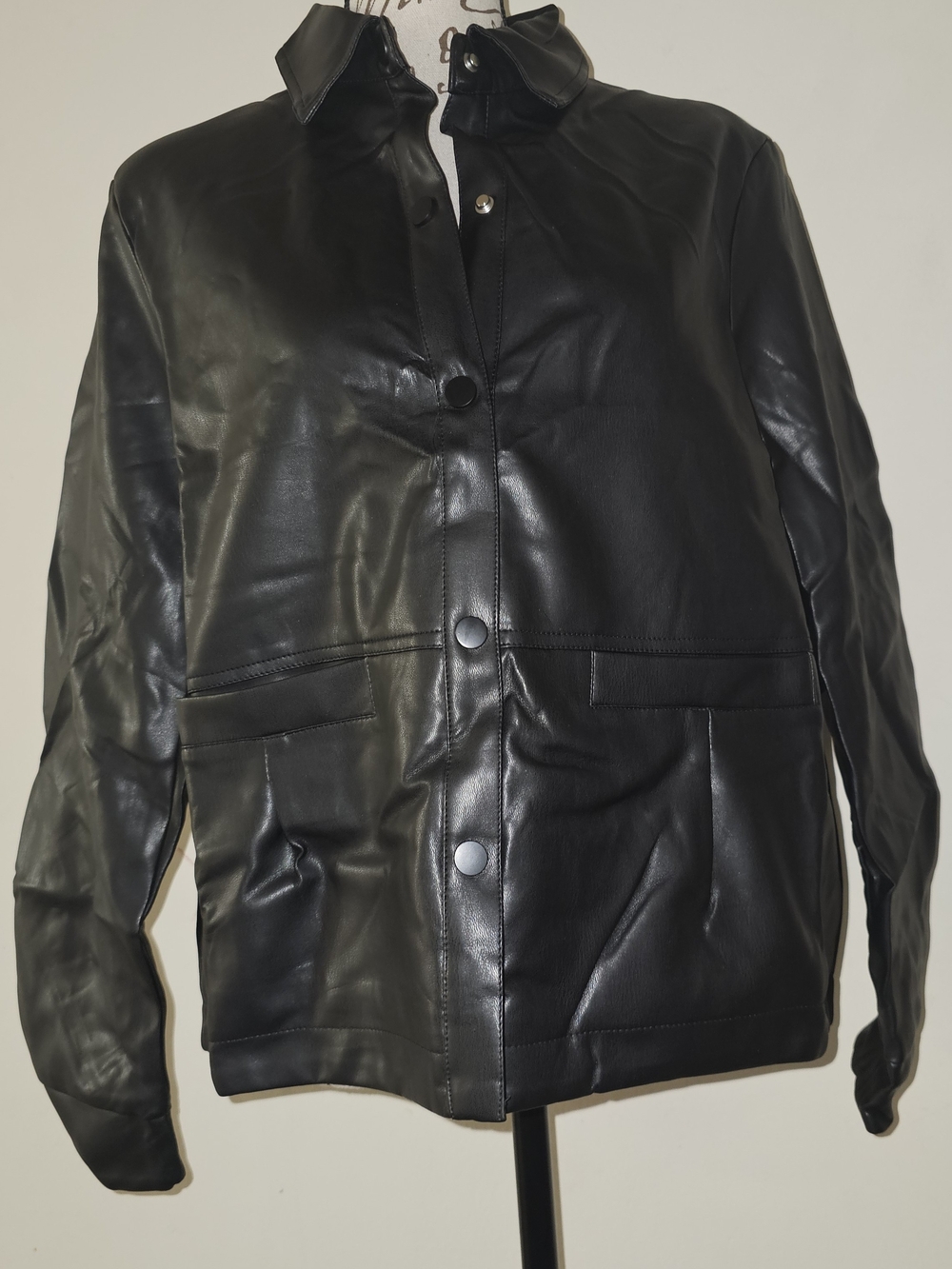Classic Black Faux Leather Jacket - Women's